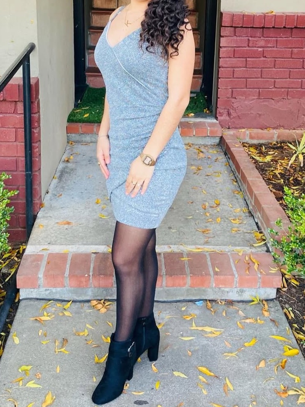 Silver Sparkle Bodycon Dress with V-Neck